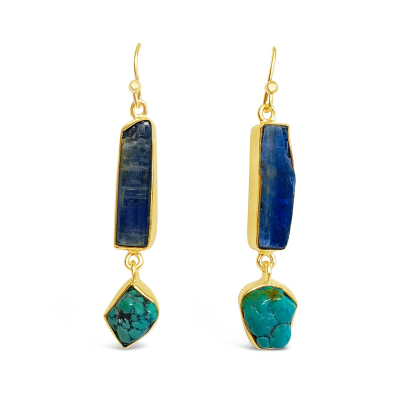 "Aqua" Blue Kyanite & Turquoise Dangle Earrings (Gold)