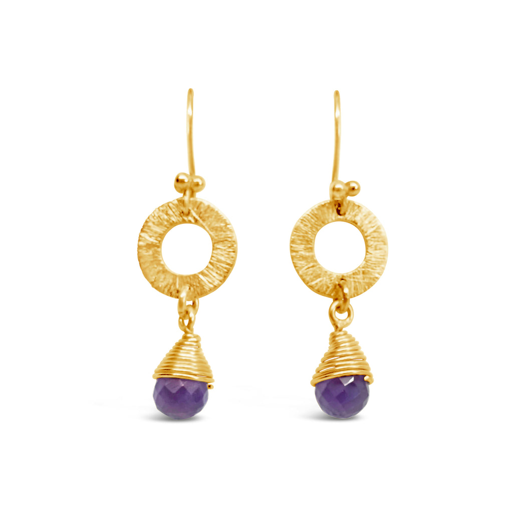 "Tayla" Amethyst and Gold Wire Dangle Earrings