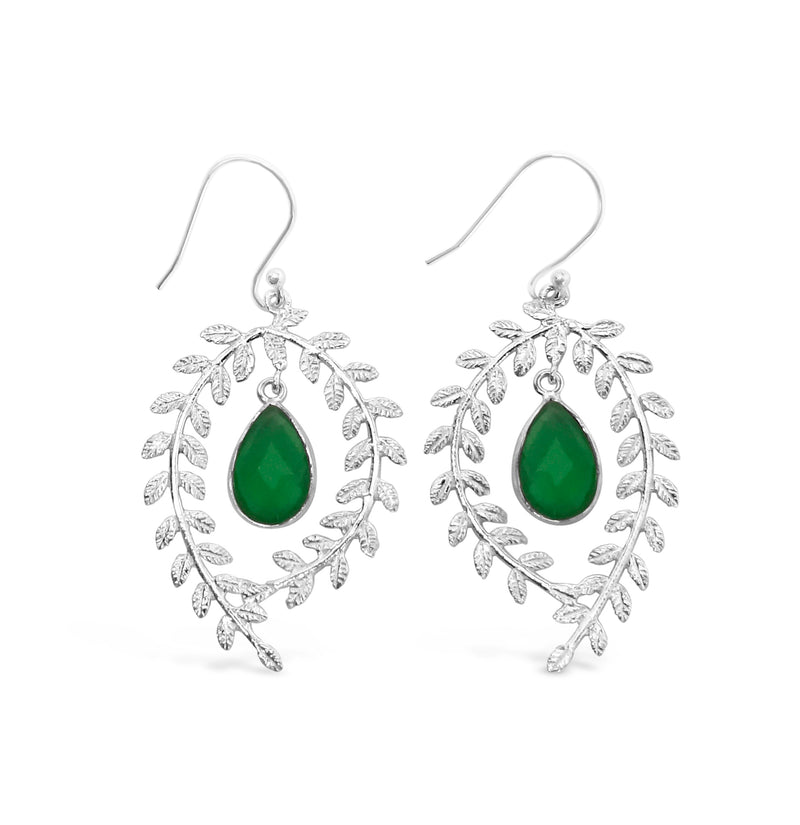 "Wreath" Green Onyx Dangle Earrings