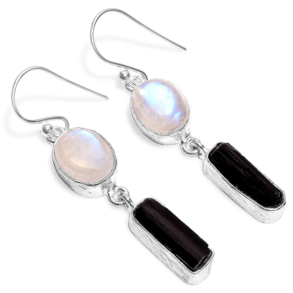"Day and Night" Moonstone & Black Tourmaline Earrings