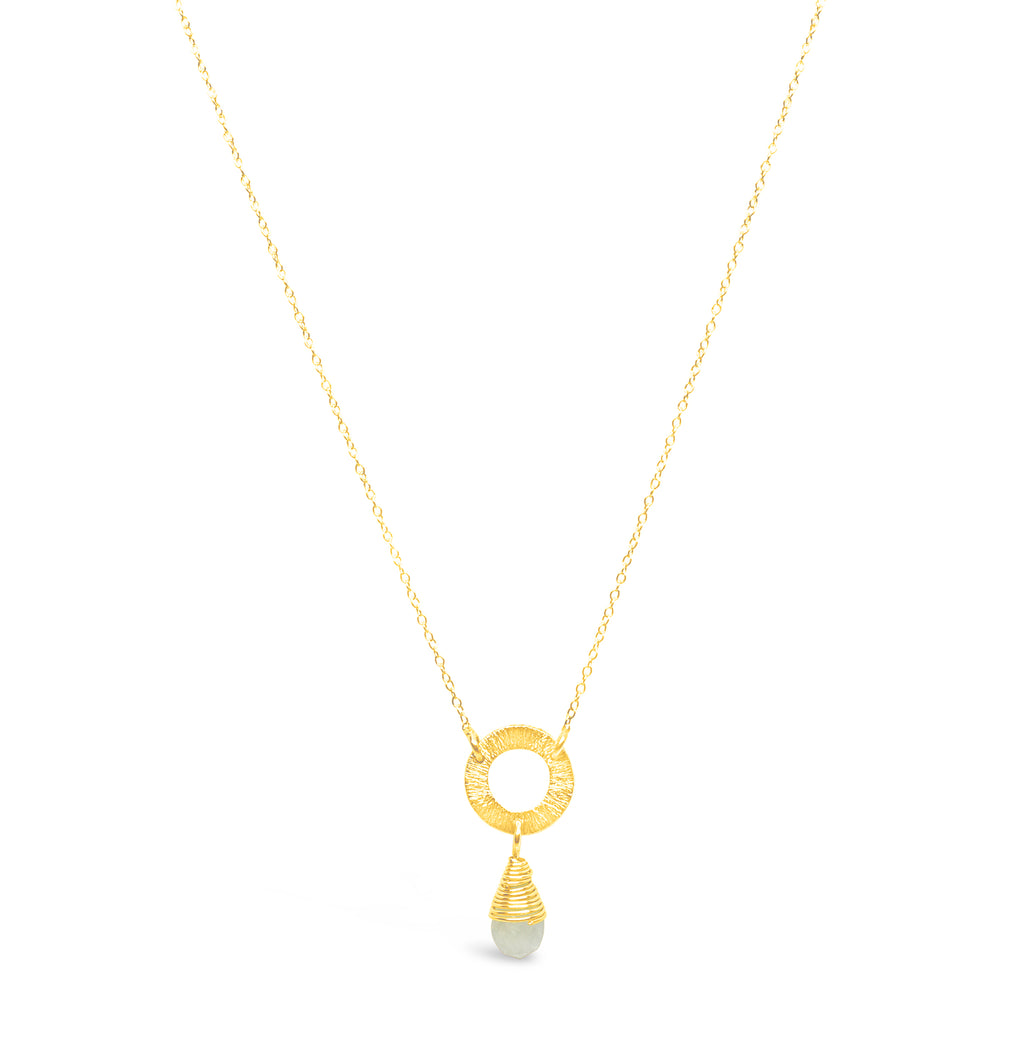 "Snow" Moonstone and Gold Wire Pendant Necklace