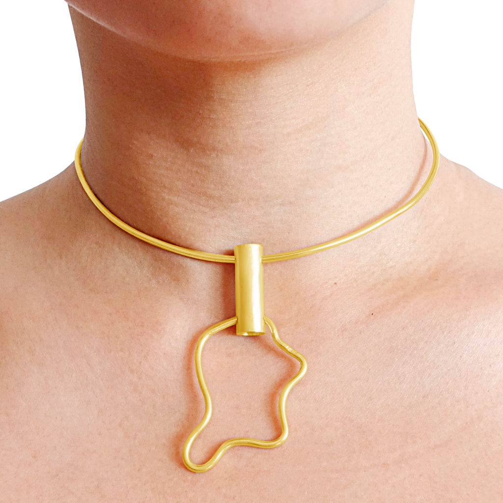 "Geometry" Choker and Dangle Gold Necklace