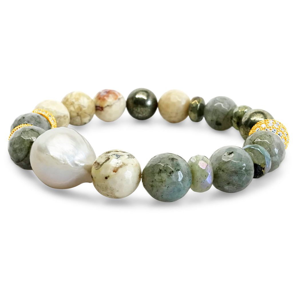 "Natural Beauty" African Opal, Labradorite and Pyrite bracelet