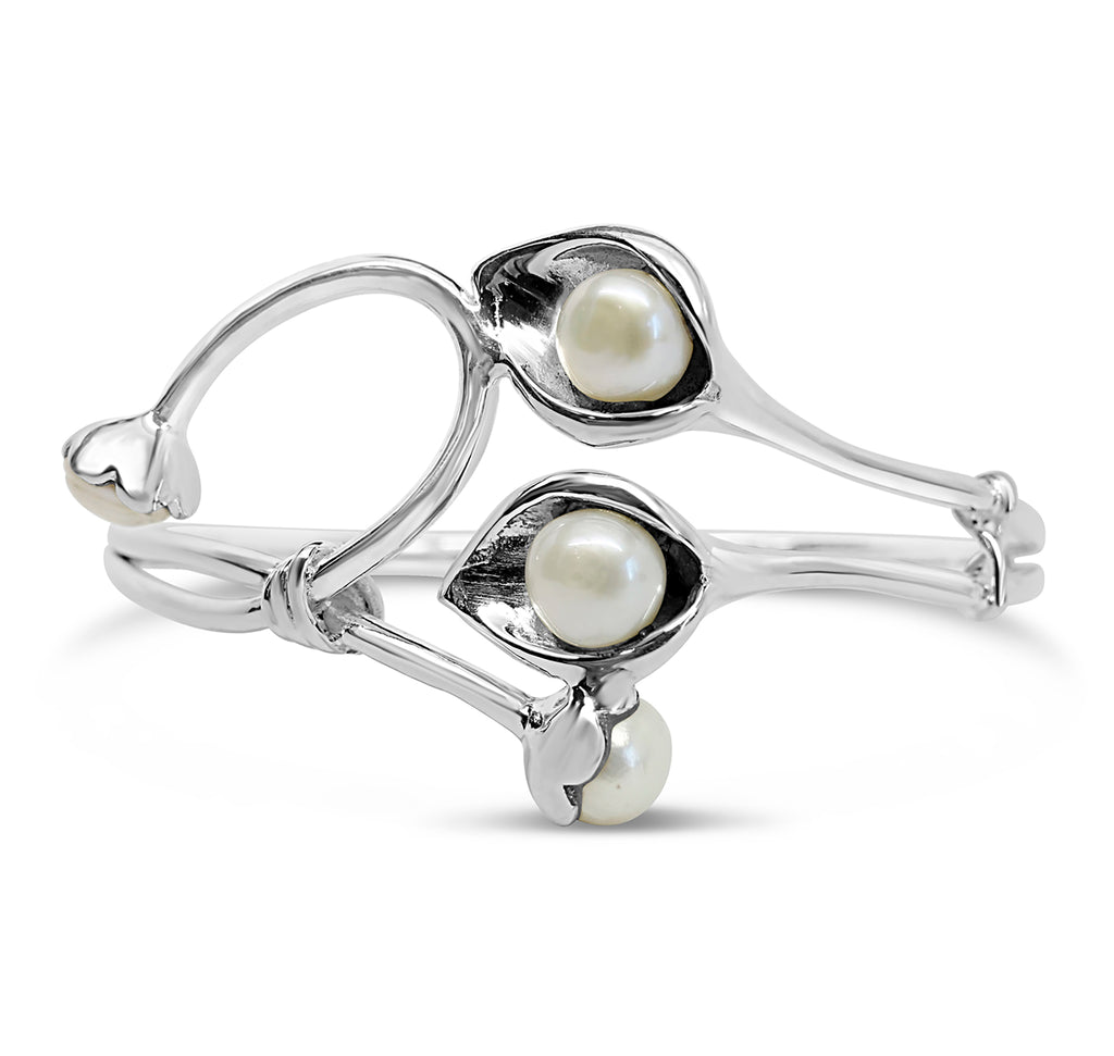 "Grace" Natural Pearls & Silver Cuff Bracelet