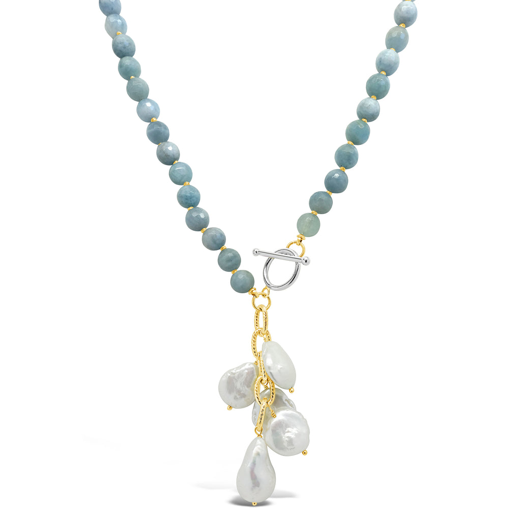 "Prayer Beads" Gemstone with Pearl & Crystal Dangle Long Necklace