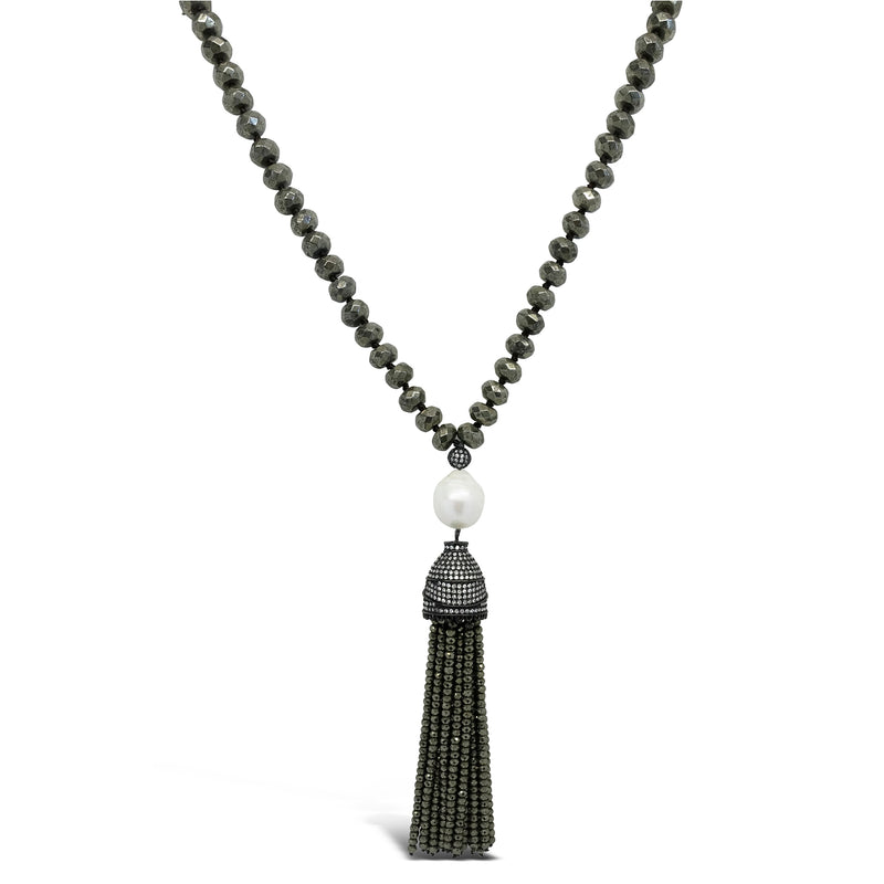 "Watch Me" Pyrite & Pearl Long Necklace
