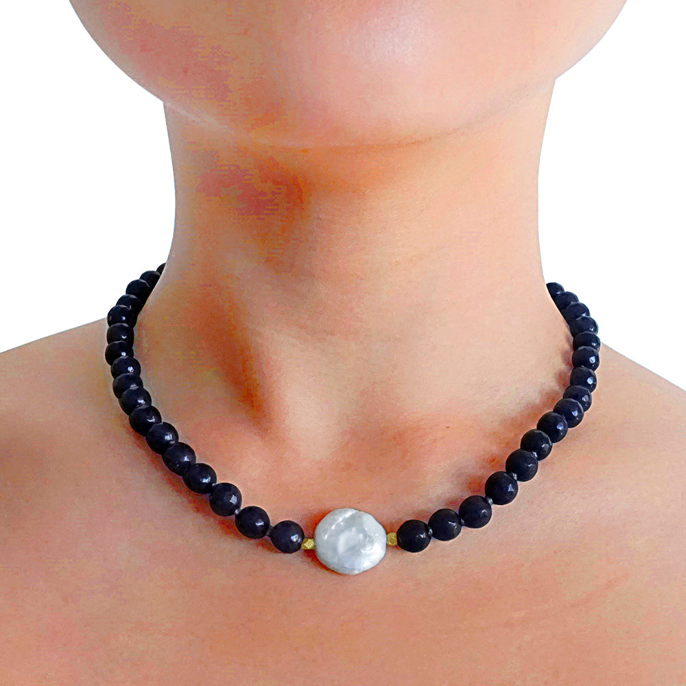 "Don't Stress" Blue Agate & Pearl Necklace