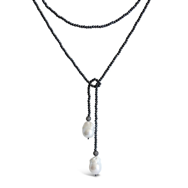 "Prayer Beads" Gemstone with Pearl & Crystal Dangle Long Necklace