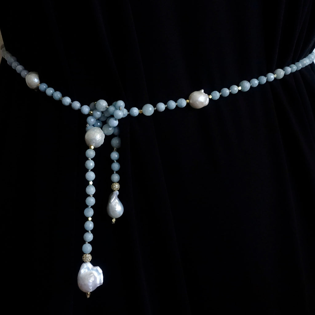 Aquamarine, Pyrite & Pearls Lariat | Necklace & Belt