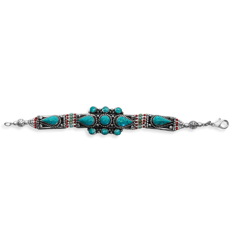 One of a Kind Tibetan Turquoise & Red Coral Bracelet #2