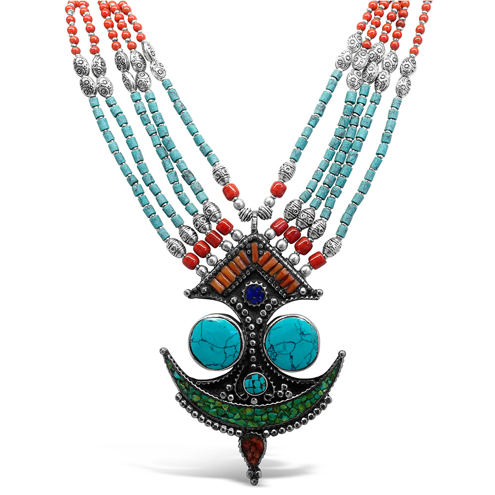 "Tibetan Princess" Turquoise & Mixed Stone Statement Necklace