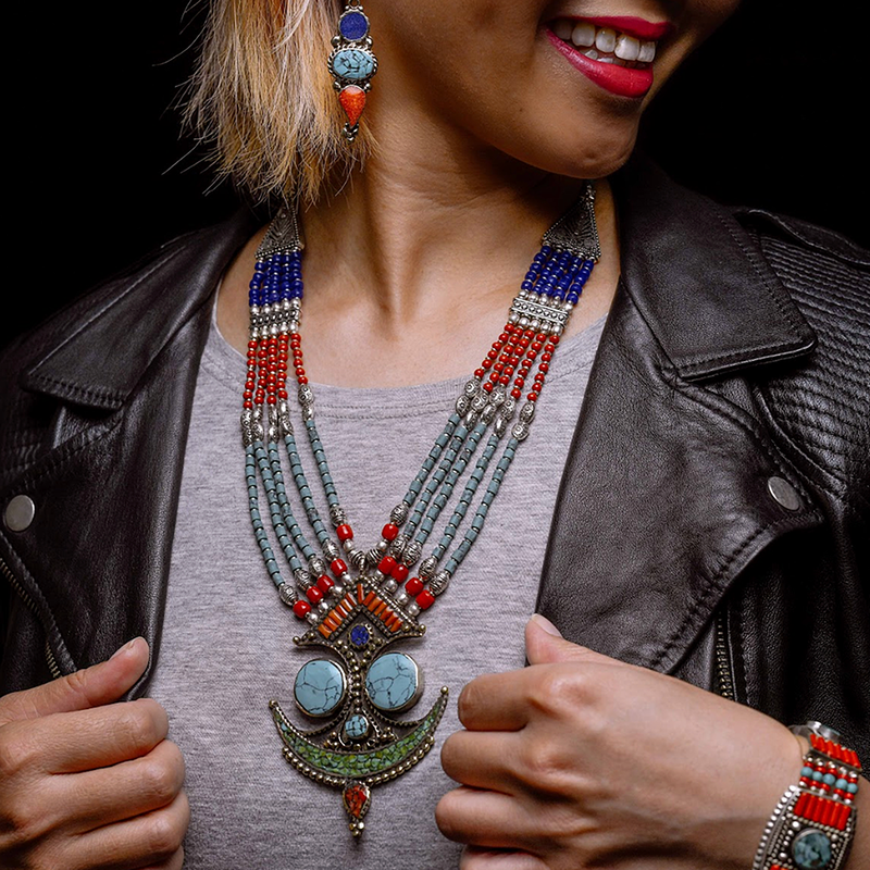 "Tibetan Princess" Turquoise & Mixed Stone Statement Necklace