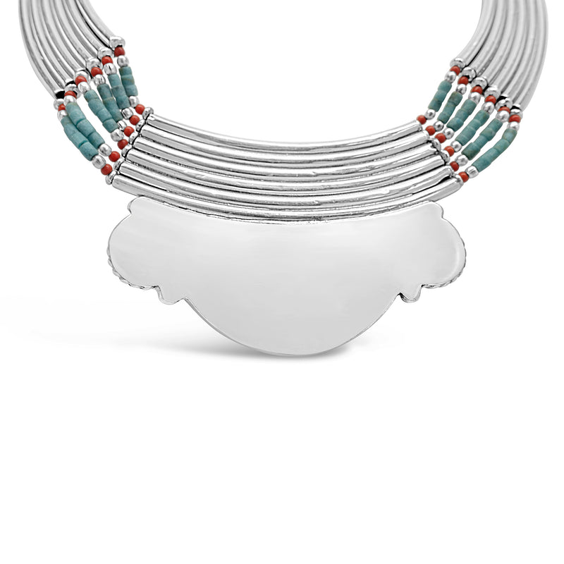 "Adored" Tibetan Turquoise & Red Coral Bib Necklace